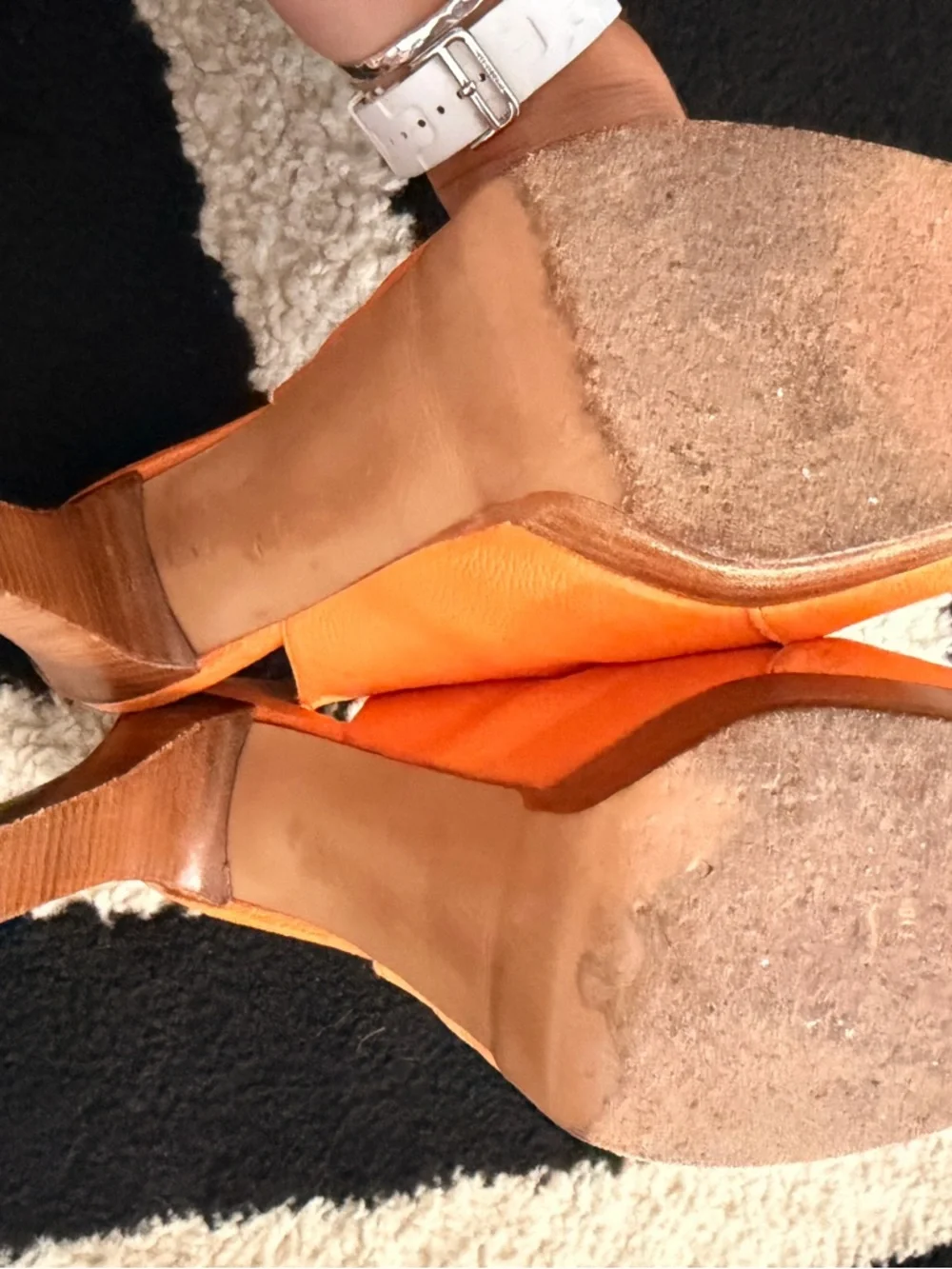 Stuart Weitzman Orange Slingback Peep-Toe Heels